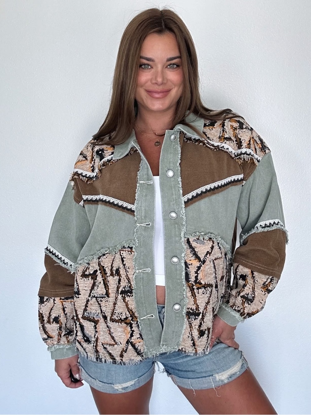 POL Bohemian Patchwork Western Tapestry/Corduroy Jacket - Picture 6 of 15